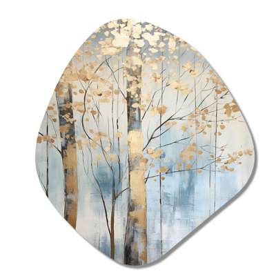 Gold And Blue Treasure Trees Scenery II - Trees Nebula Shape Irregular Metal Wall Decor