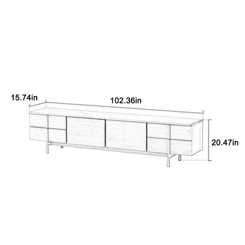 Solid wood TV stand Double drawer, Black, 20.47" H x 102.36" L x 15.74" W