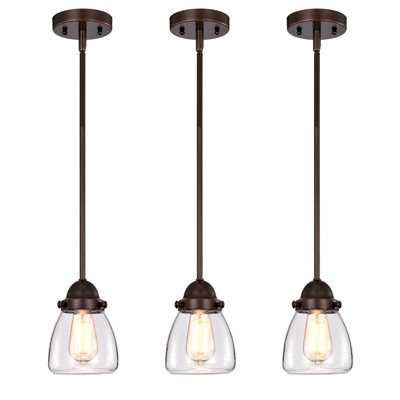 1-Light Oil Rubbed Bronze Pendant With Seeded Glass Shade