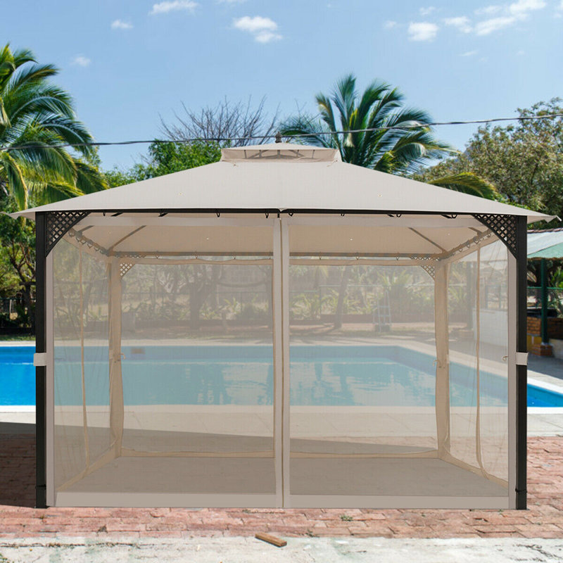 12 Ft. W x 10 Ft. D Steel Patio Gazebo, Beige