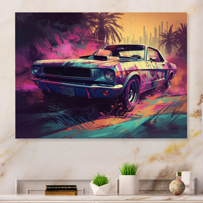 Faraid rose et vert exquis Muscle Cars I sur impression métallique