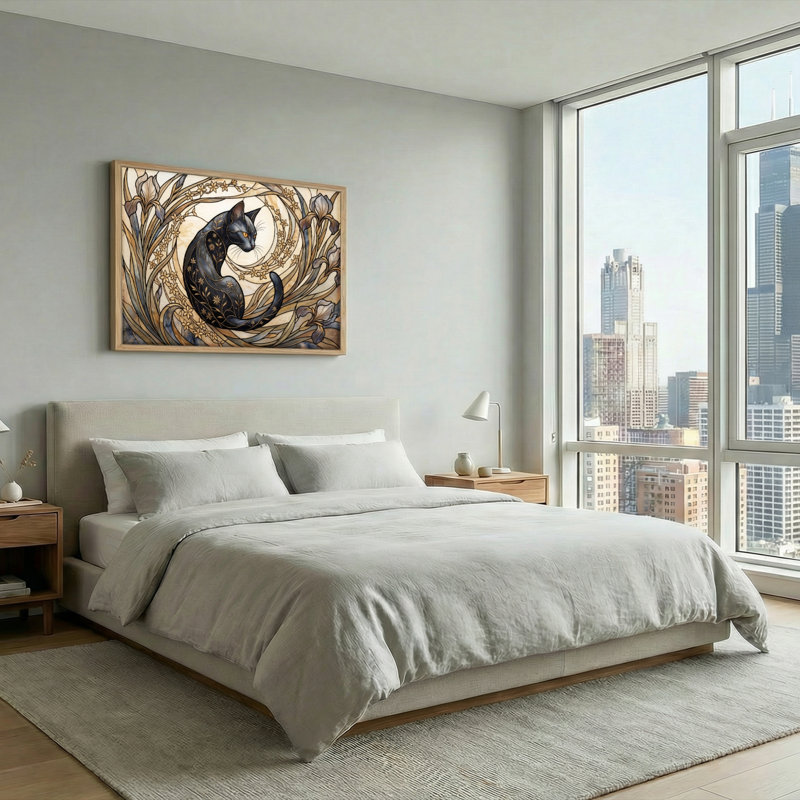 Ensemble de 1 tableau sur toile représentant un chat artistique, 36"H x 48"W, Naturel
