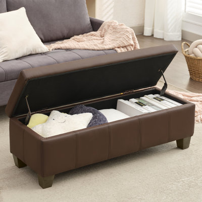 51 Inch Faux Leather Rectangle Storage Ottoman