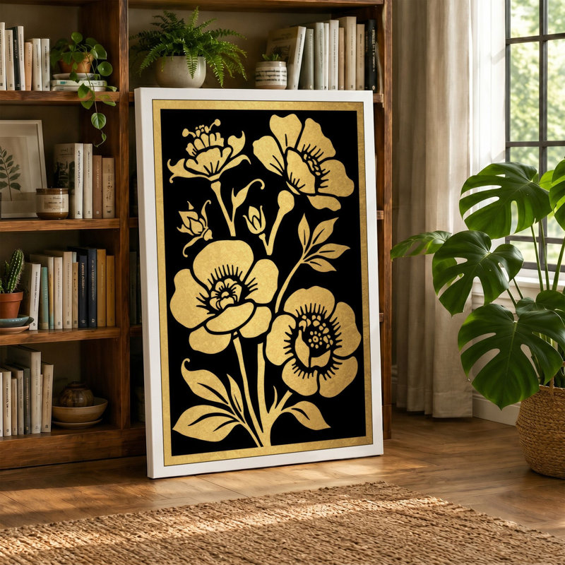 Gilded Study Botanical - Wrapped Canvas, 18x12 - 45.7 x 30.5 cm, Black Border