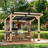 12 Ft. x 10 Ft. Solid Wood Patio Gazebo with Privacy Curtains
