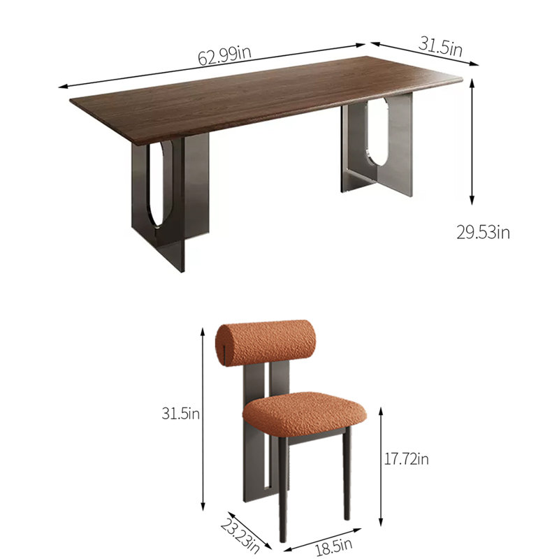 4 - Person Walnut Solid Wood Top Double Pedestal Dining Set, 29.53"H x 62.99"L x 31.5"W