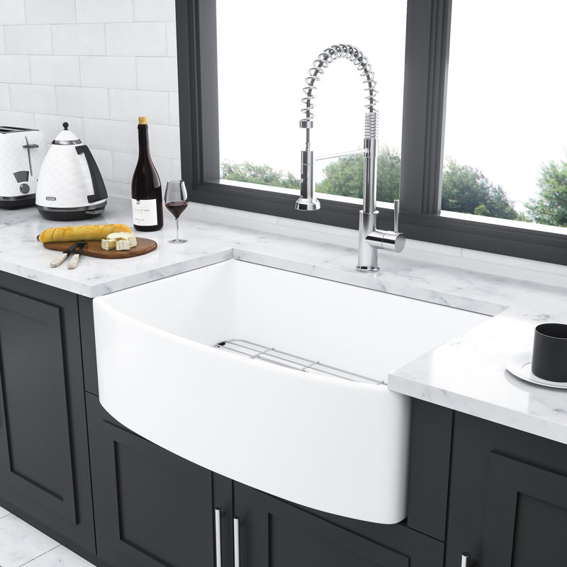 Lavabo en céramique 30 po blanc - Tablier à bord arqué, élégante cuve simple gracieuse