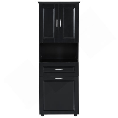 Tall Bathroom Cabinet with Laundry Basket, Large Storage Space