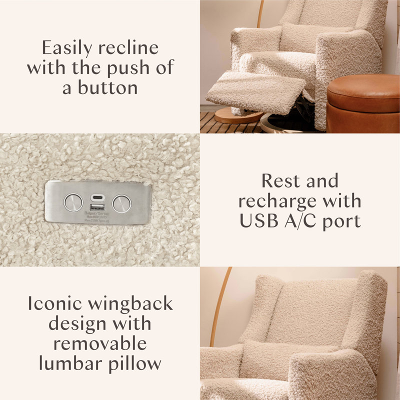 Kiwi Electronic Swivel Reclining Glider, Almond Teddy Loop