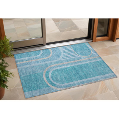 Tapis extérieur lavable antidérapant 2 pi x 3 pi bleu sarcelle