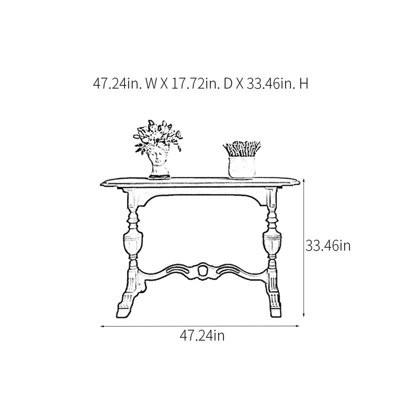 Retro Carved Console Table, 33.46" H x 47.24" W x 17.72" D