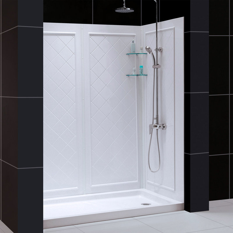 Infinity-Z 60" W x 30" D x 76.75" H Semi-Frameless Rectangle Shower Enclosure with Towel Bar and Base Included, Clear, Right