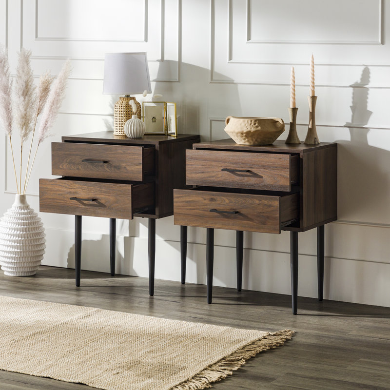 Ailisa Modern 2-Drawer Nighstands, Dark Walnut