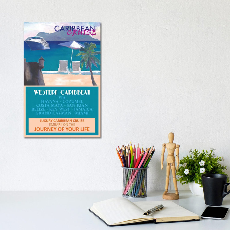 Western Caribbean Cruise Retro Travel Poster II - Wrapped Canvas Painting, 20.32 cm H x 30.48 cm W