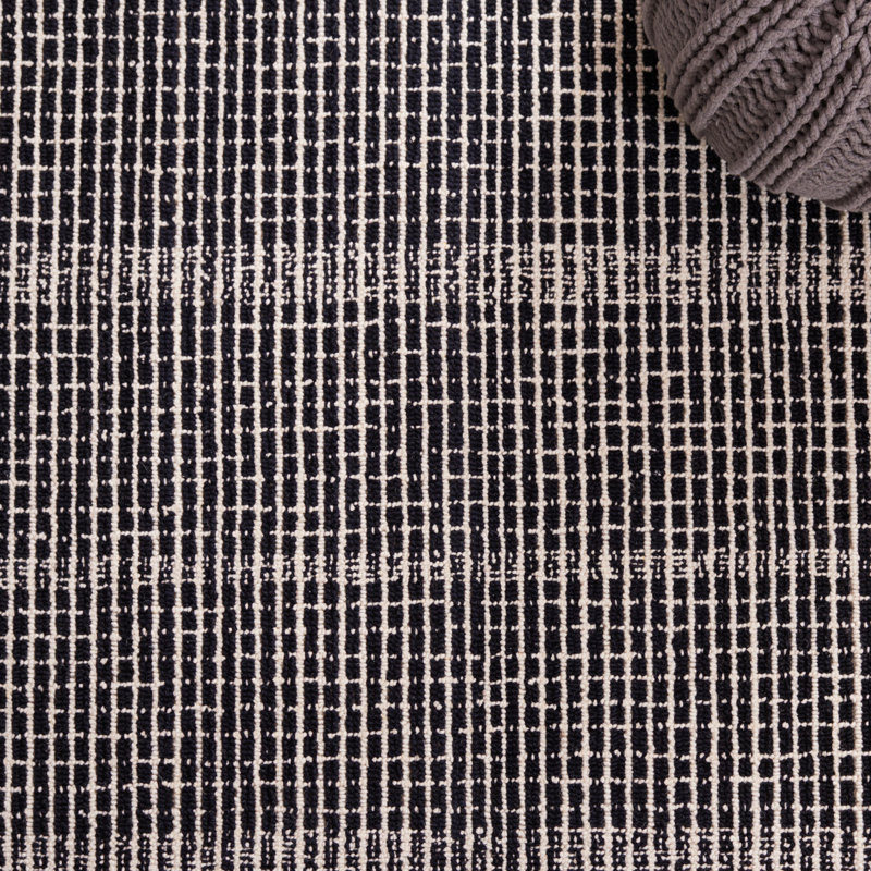 Moustapha Abstract Hand Tufted Wool/Cotton Striped Rug in Ivory/Black, Rectangle 10' x 14'