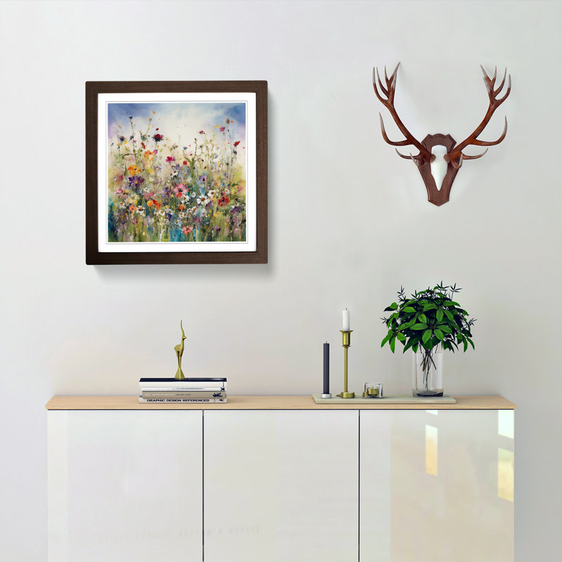 Meadow Floral Art No.2 - Single Picture Frame Print on Wood, Walnut