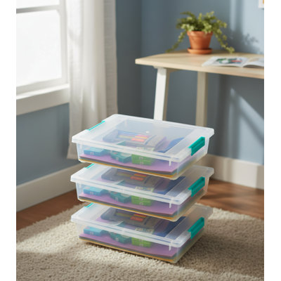 3-pack (6 Quarts) Of Clear Plastic Storage Boxes With Lids, Stackable, Small Sensory Boxes + Craft Organizers, Suitable For Home And Office Use, Convenient For Organizing Art Supplies.