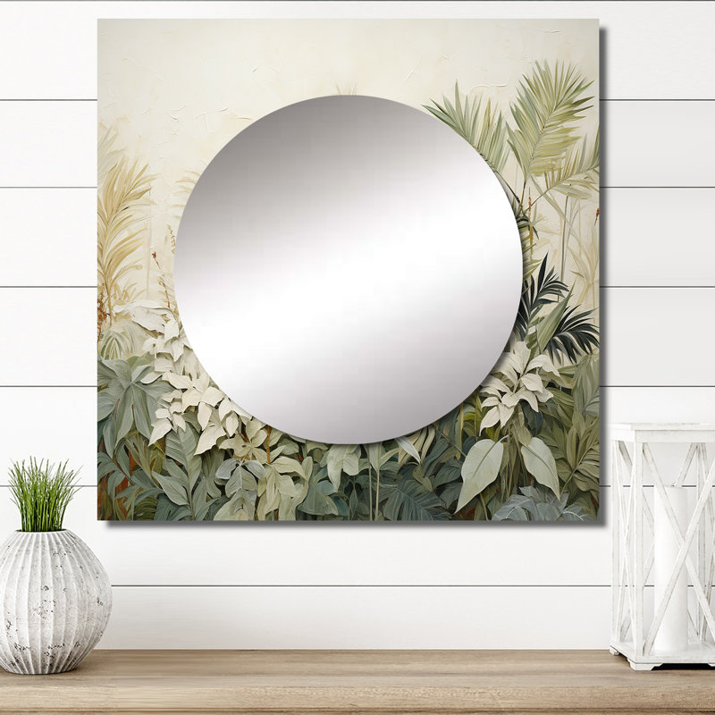 Caliee - grand miroir carré rétro Jungle Landscape I Jungle, 36 po x 36 po