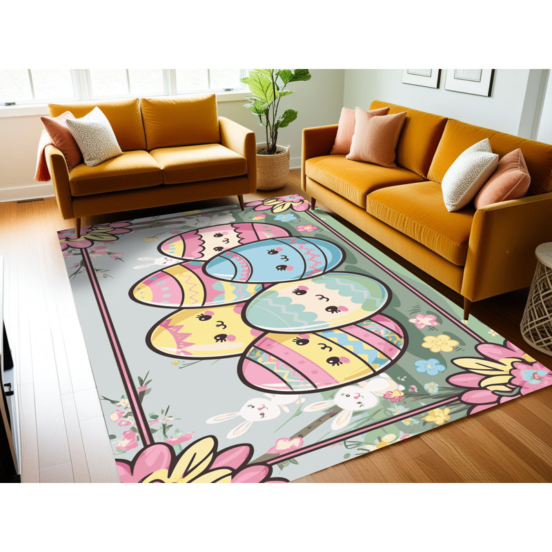 The Holiday Aisle® Washable Easter Spring Holiday Rug, Runner 2' x 4'