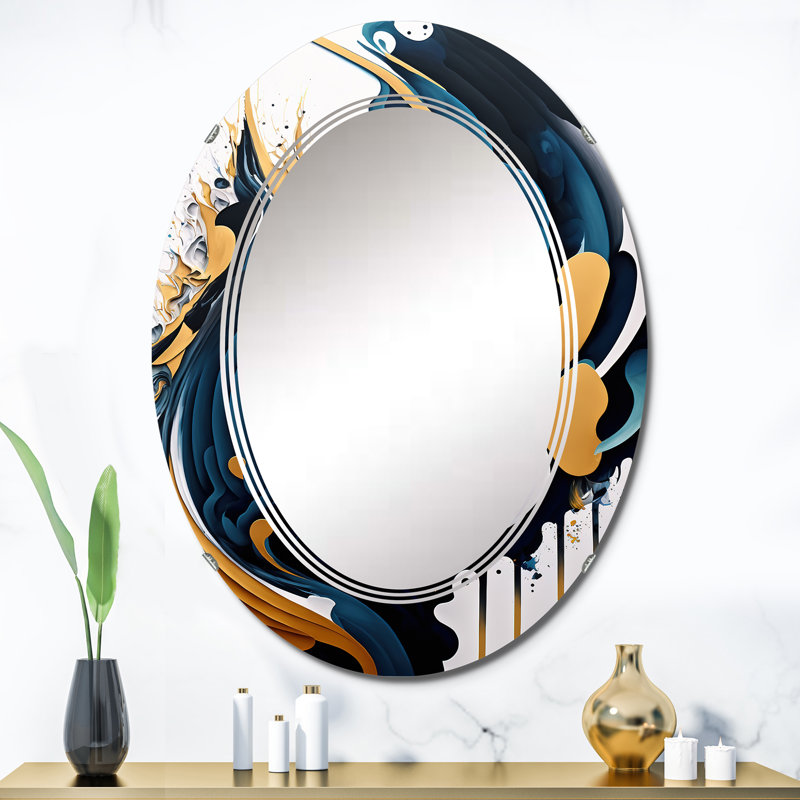 Bleu et or, art moderne abstrait peinture V - miroir mural formes modernes, 36 po x 24 po