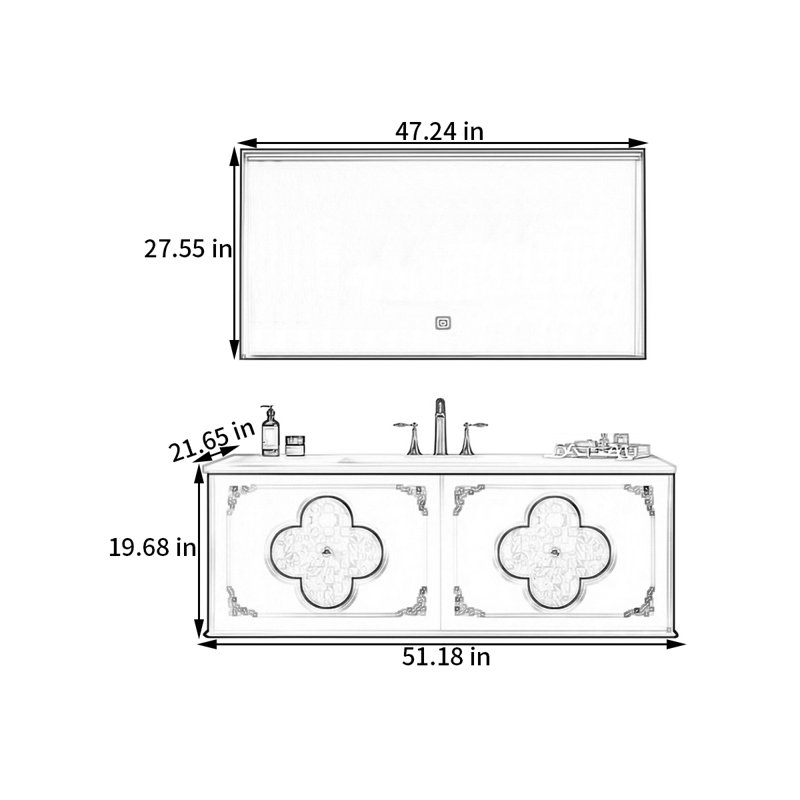 Armoire de salle de bain style français de luxe, H 19,68 po x l 51,18 po x P 21,65 po