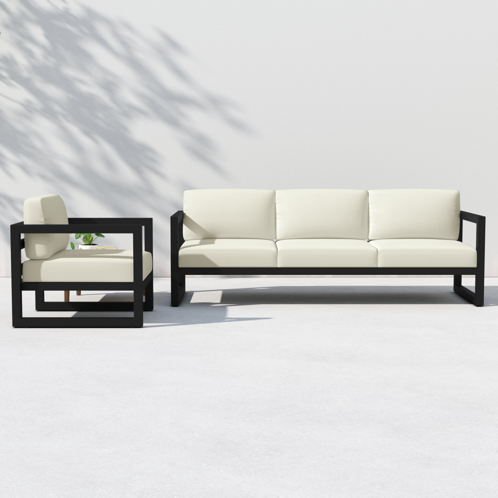 Smith Patio Sofa and Lounge Chair with Sunbrella® Cushions, Canvas Natural, Black