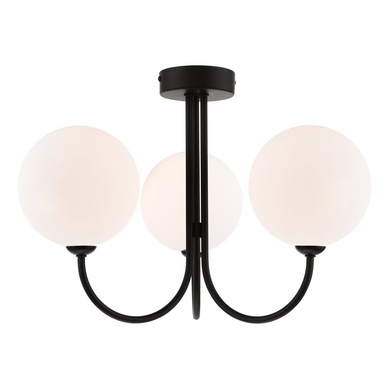 JARED 3LT SEMI FLUSH CW OPAL GLS 150MM, Matt Black