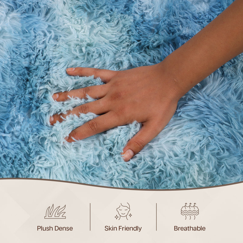 Aspire Homeware Blue Abstract Shaggy Area Rug Soft Modern Indoor Carpet, Rectangle 80cm Width X 150cm Length