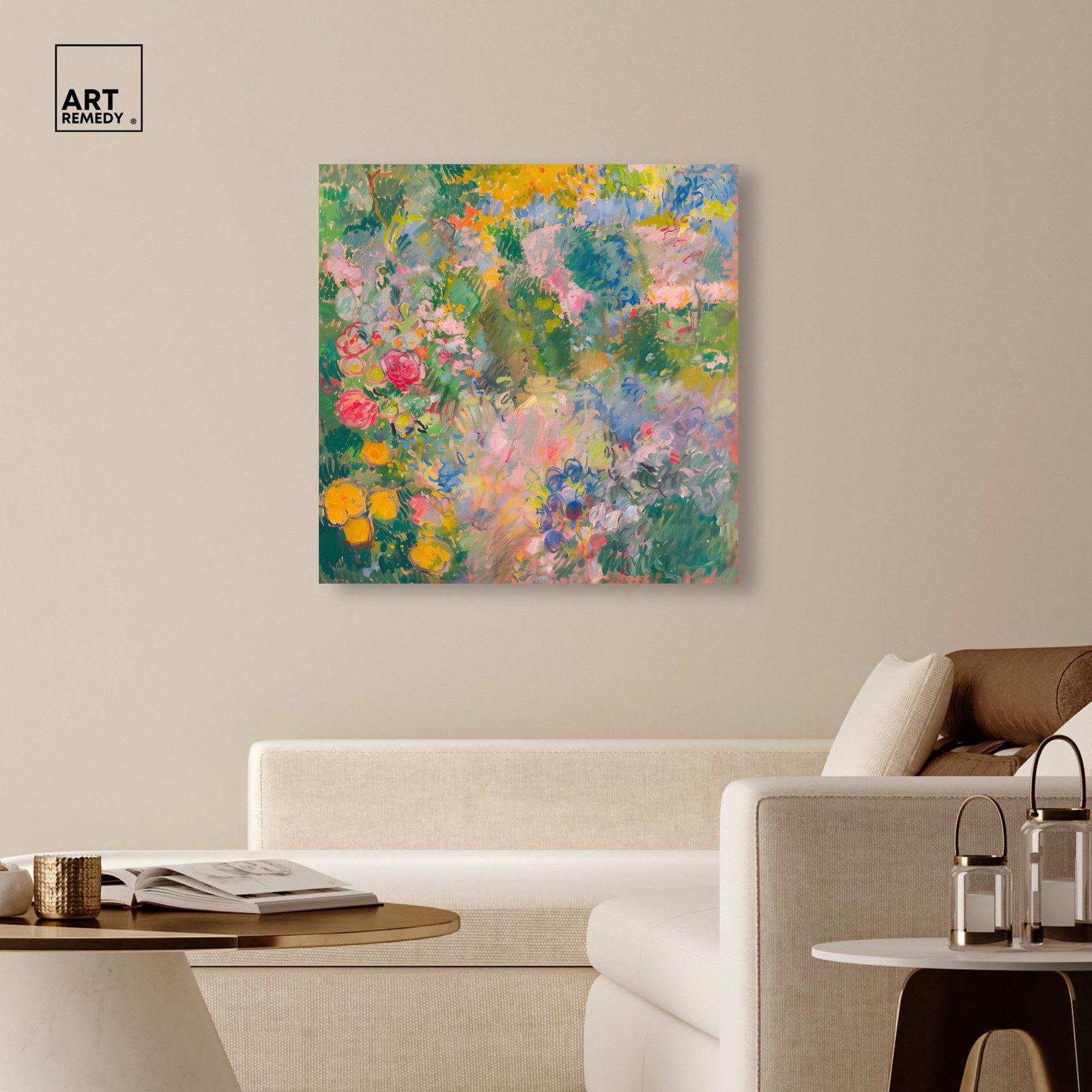 Hues of Happiness I Canvas Vintage Floral Art by Art Remedy, 40" H x 40" W, Wrapped Canvas