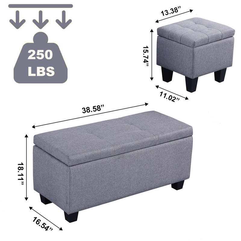Repose-pieds avec rangement 38,58, 100 % lin gris