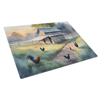 Chicken Coop at Dawn Glass Cutting Board
