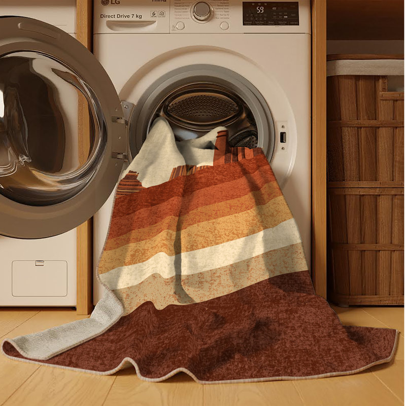 Tapis brun / beige beige lavable à la machine Pegah, Carré 7 pi