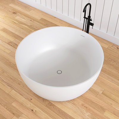 51'' Round Freestanding Tub Solid Surface Freestanding Deep Soaking Bathtub