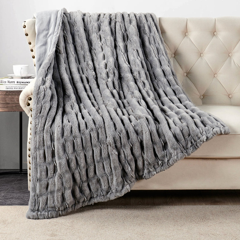  Jeté en fausse fourrure extensible, Gris, L 50 po x L 60 po