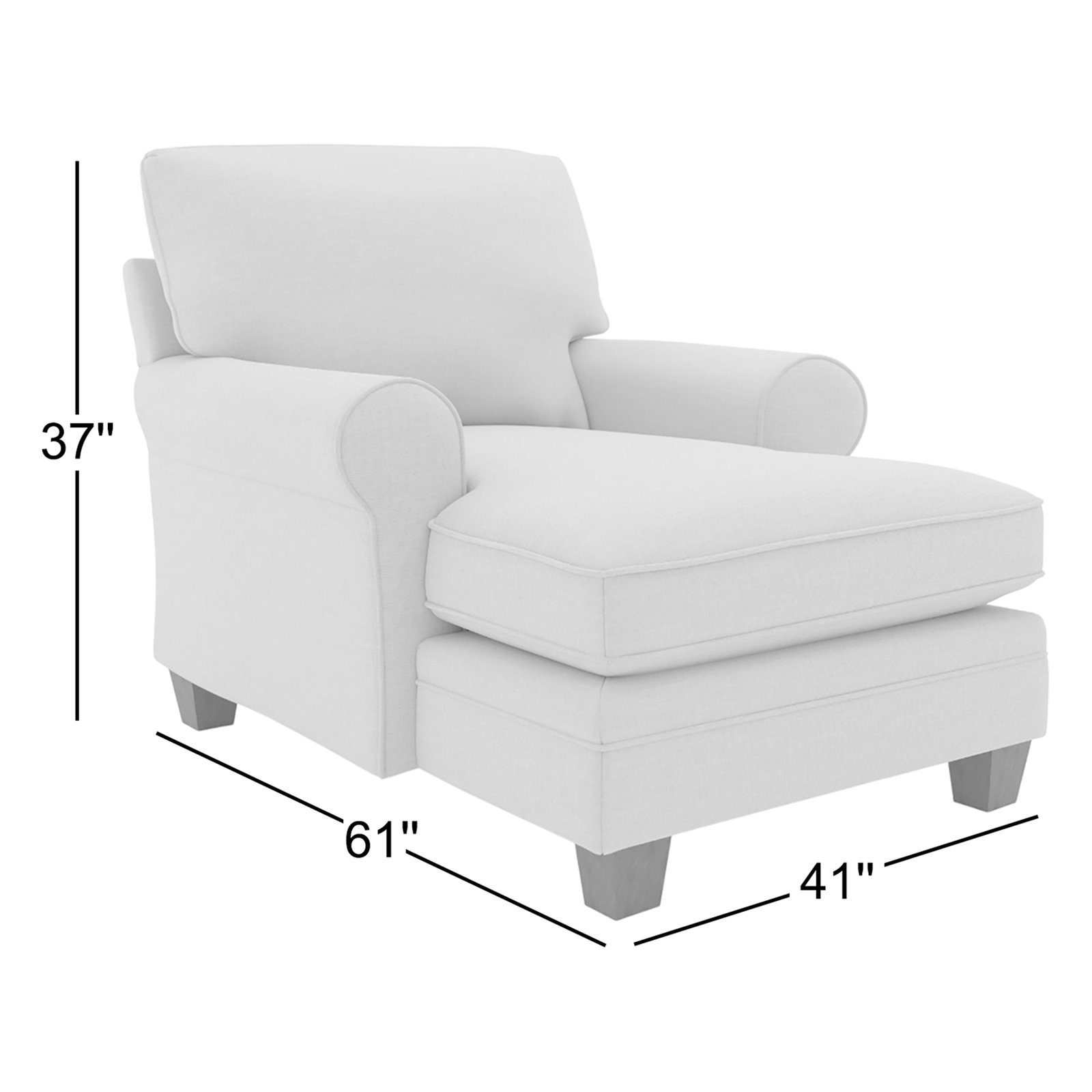 Upholstered Chaise Lounge, Dove Grey Performance, Dark Walnut