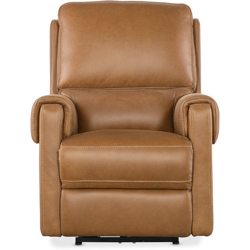 Fauteuil inclinable électrique en cuir véritable de 34 po de largeur Somers, Cuir véritable café Denver
