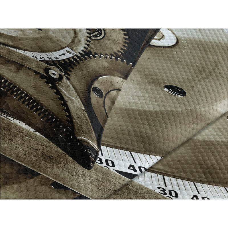 Ambesonne Industrial Bedspread Set Aged Gears Sepia, King Bedspread + 2 Standard Shams