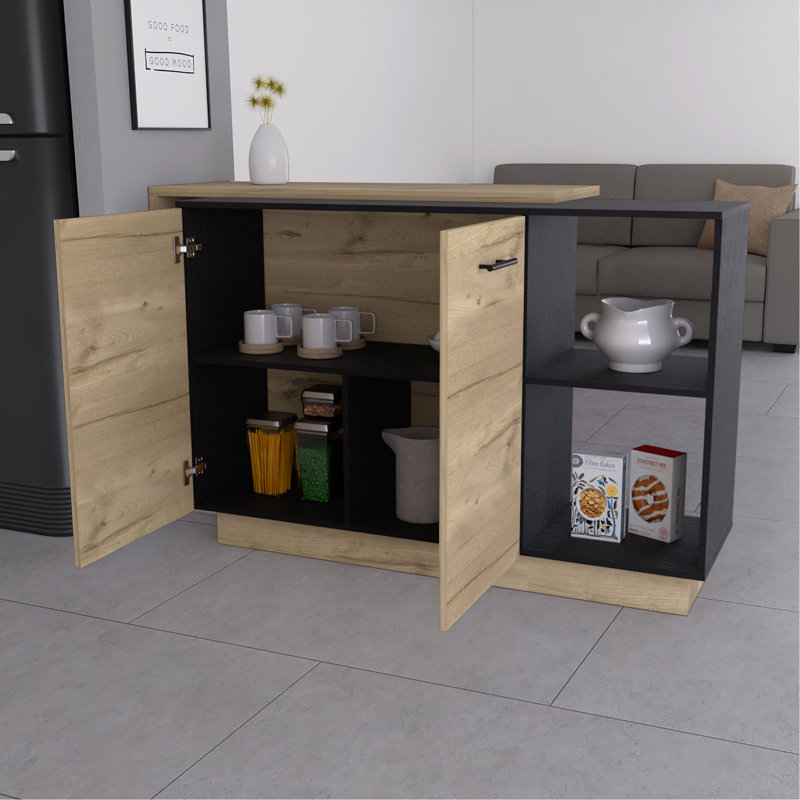 Îlot de cuisine, deux tablettes dissimulées, trois cloisons, Natural/Black