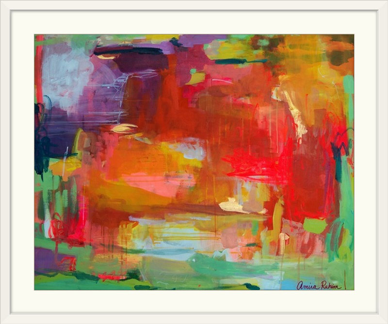 'Orange Attack' by Fultonham Painting Print, 24" H x 28" W x 1" D, White Frame