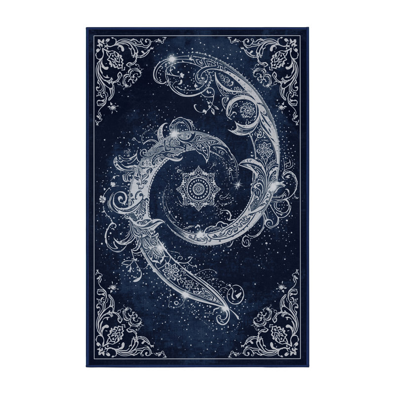 Tapis oriental classique bleu lavable à la machine Orlena, 8 x 10