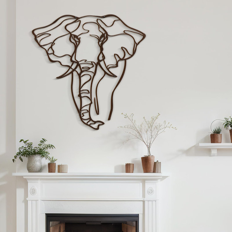 Elephant Animals Black Minimalist Modern Abstract Wall Sculpture Home Decoration Metal Wall Décor, 36" H x 36" W x 0.05" D