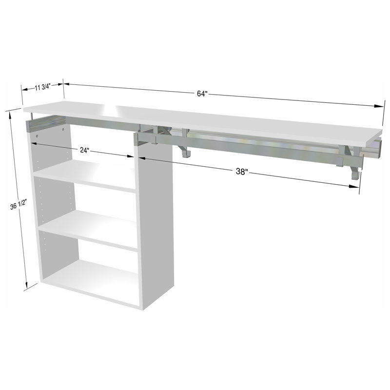 Tablette simple à suspendre avec casier, Blanc, 36,50 po x 64 po x 12,25 po
