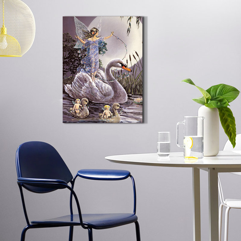 Pixie lutin avec oie sur toile, H 20 po x l 30 po x P 1,5 po