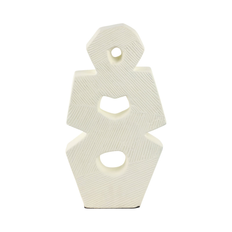 Modern Glam Pottery & Terracotta Abstract Sculpture with Textured Geometric Design., 18" H x 9" W x 9" D