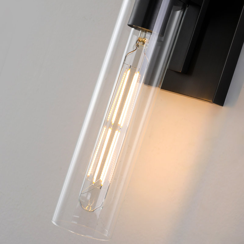 Fabrianna Brass Glass Wall Light, Matte Black