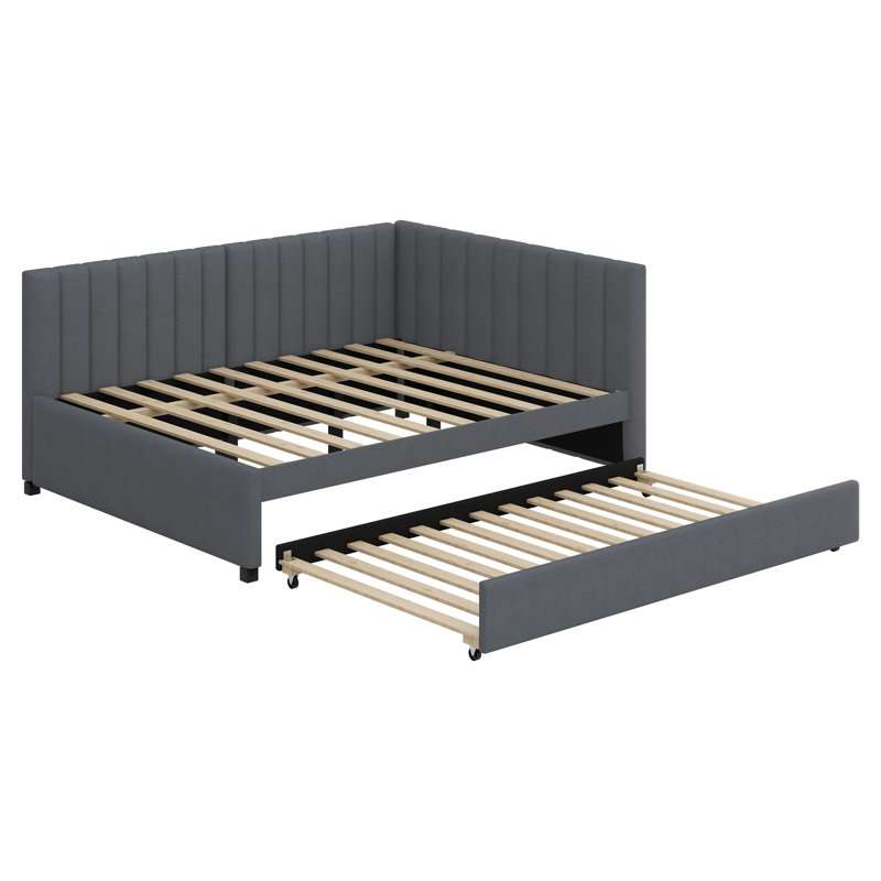 Upholstered Daybed With Trundle, Gray