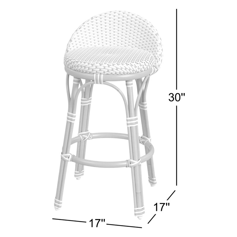 Tobias Outdoor Rattan and Metal Low Back Counter stool, Gray/White