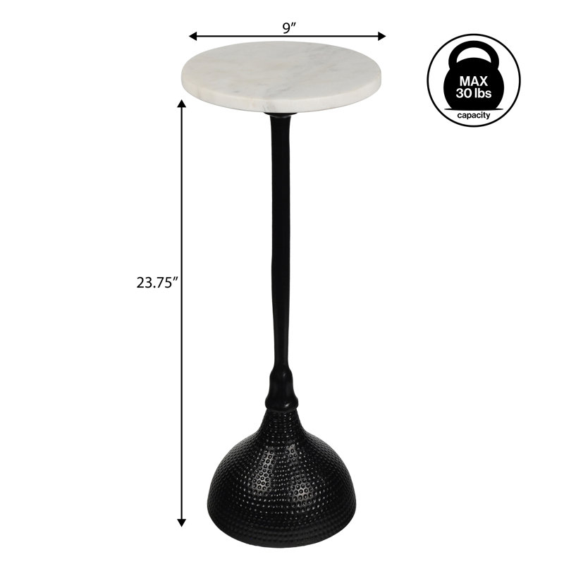Table d'appoint ronde à plateau en marbre blanc Ava de 23,75 po avec table d'appoint Martini, Noir