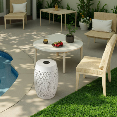 Solar Side Table With Built-In Solar Battery,Stunning Flower Pattern At Night,Eco-Friendly And Energy Efficient Outdoor Furniture Ideal