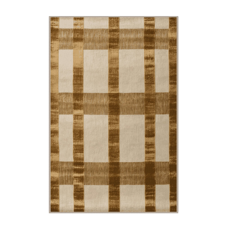 Machine Washable Botanical Brown Area Rug, Rectangle 6' x 9'